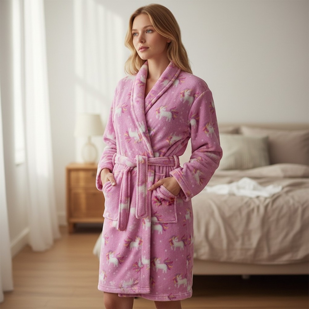 Betsey Johnson Unicorn Fleece Robe Girls L 10/12 Pink Plush Bathrobe 3071